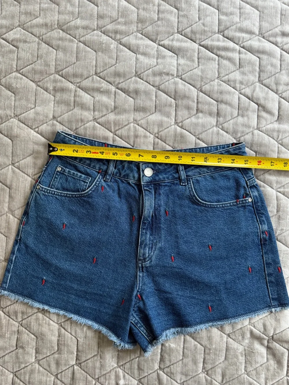 Yargici Dark Blue Embroidered Chili Peppers 🌶️ Denim Shorts 40/M
